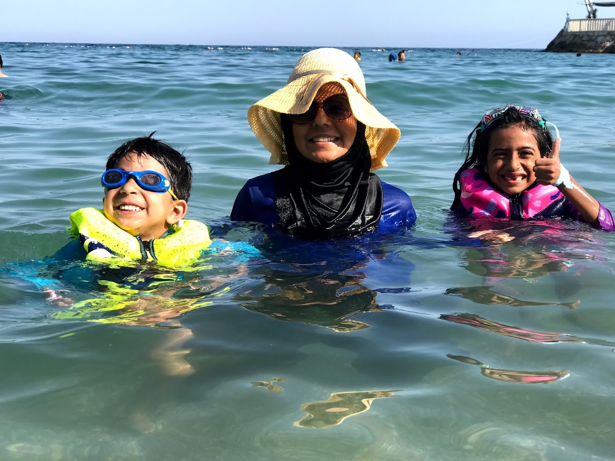 Khadija and family at beach